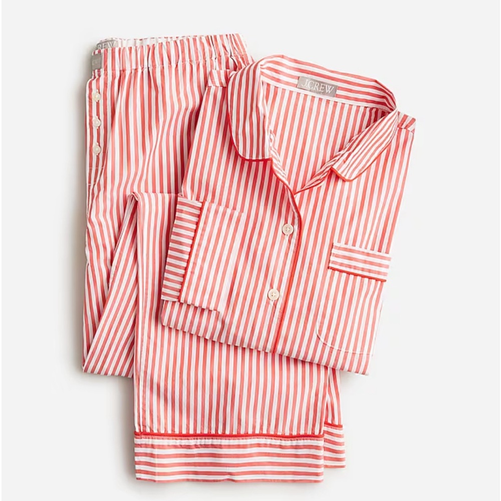 J Crew Long-sleeve cropped pajama pant set in striped cotton poplin
